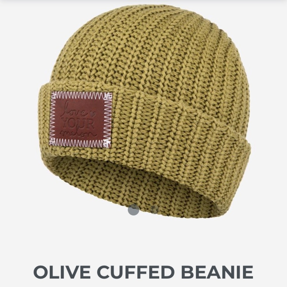 Love Your Melon olive cuffed beanie hat